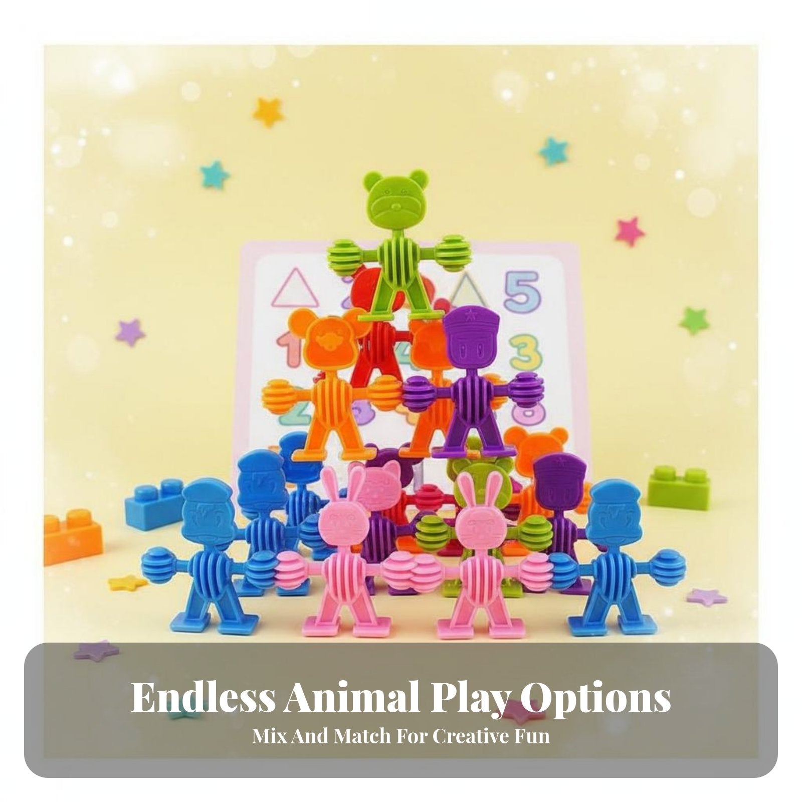 Fine Movement Skills Development Creature Character Stacking Blocks Colorful Design Stackable Creature Blocks Screen Non-Digital