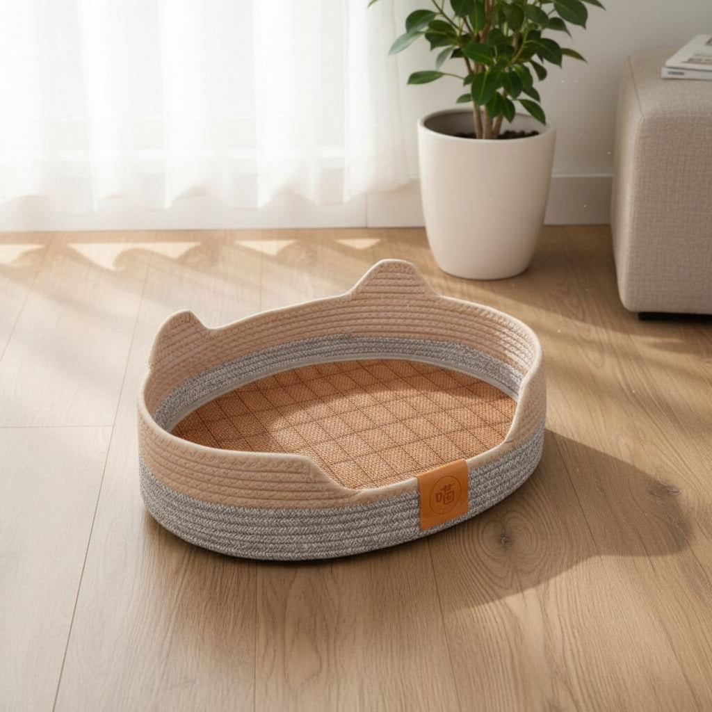 Cat Sofa Lounger Four-Season Use Woven Cat Bed Basket Scratch-Resistant Pet Supplies for Cats, Small Dogs