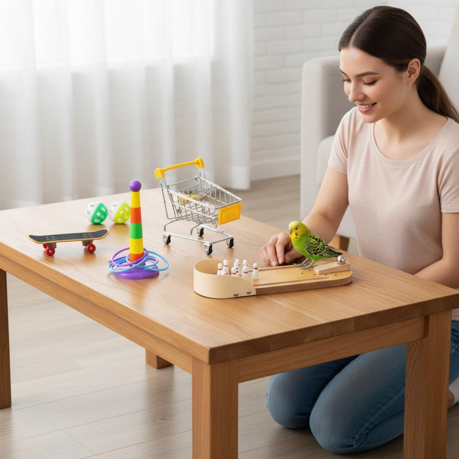 7 Pieces Parrot Toy Set Bright Colors Bird Training Toy Kit Long-Lasting