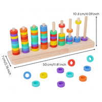 Wooden Hoop Stacker Counting Wooden Rainbow Hoop Toss Toy Fine Motor Skills