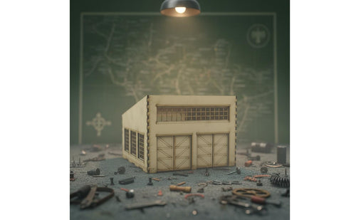 WWII Vehicle Repair Factory Model Removable Roof Cut Building Model