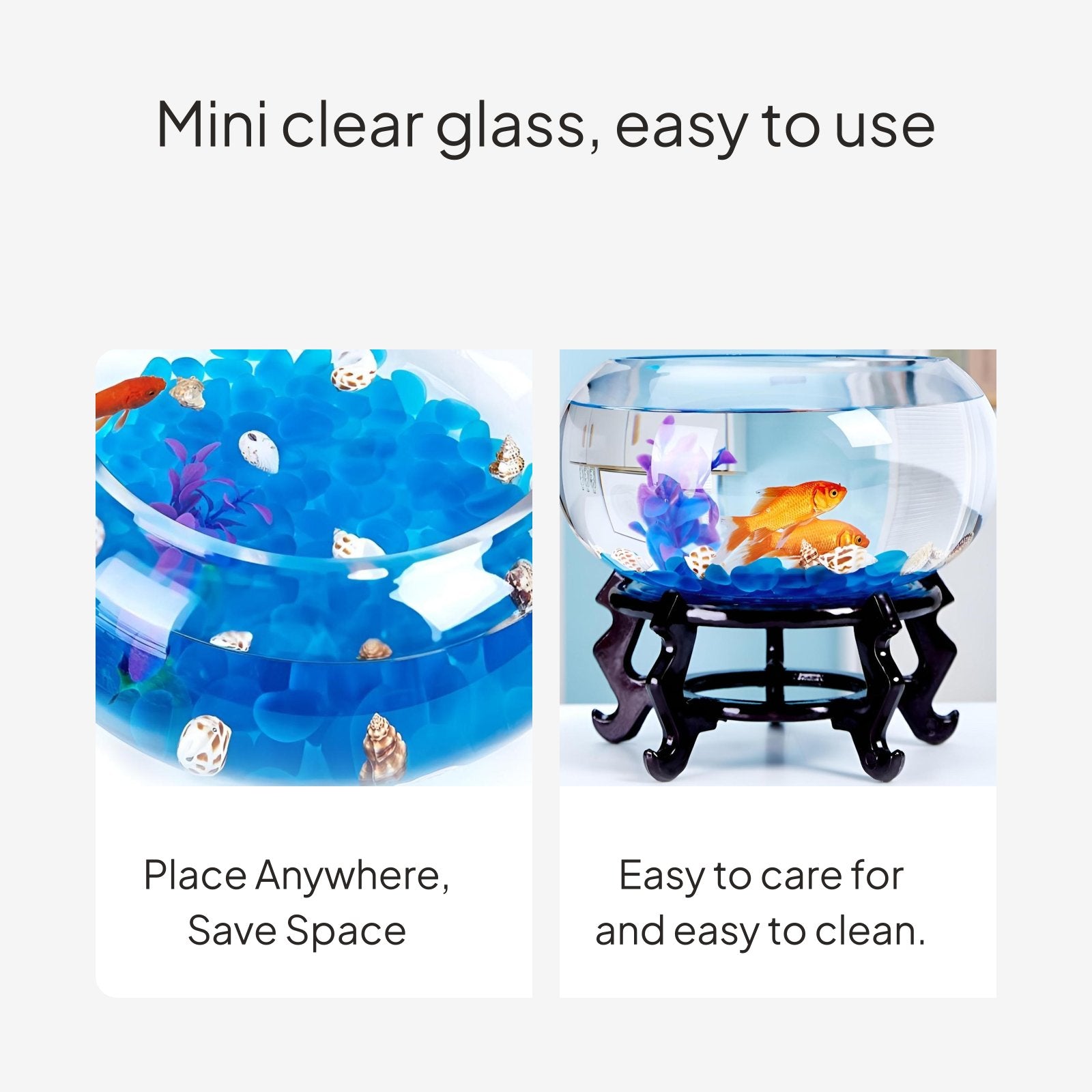 Mini Glass Fish Bowl Set, Thickened Round Desktop Aquarium