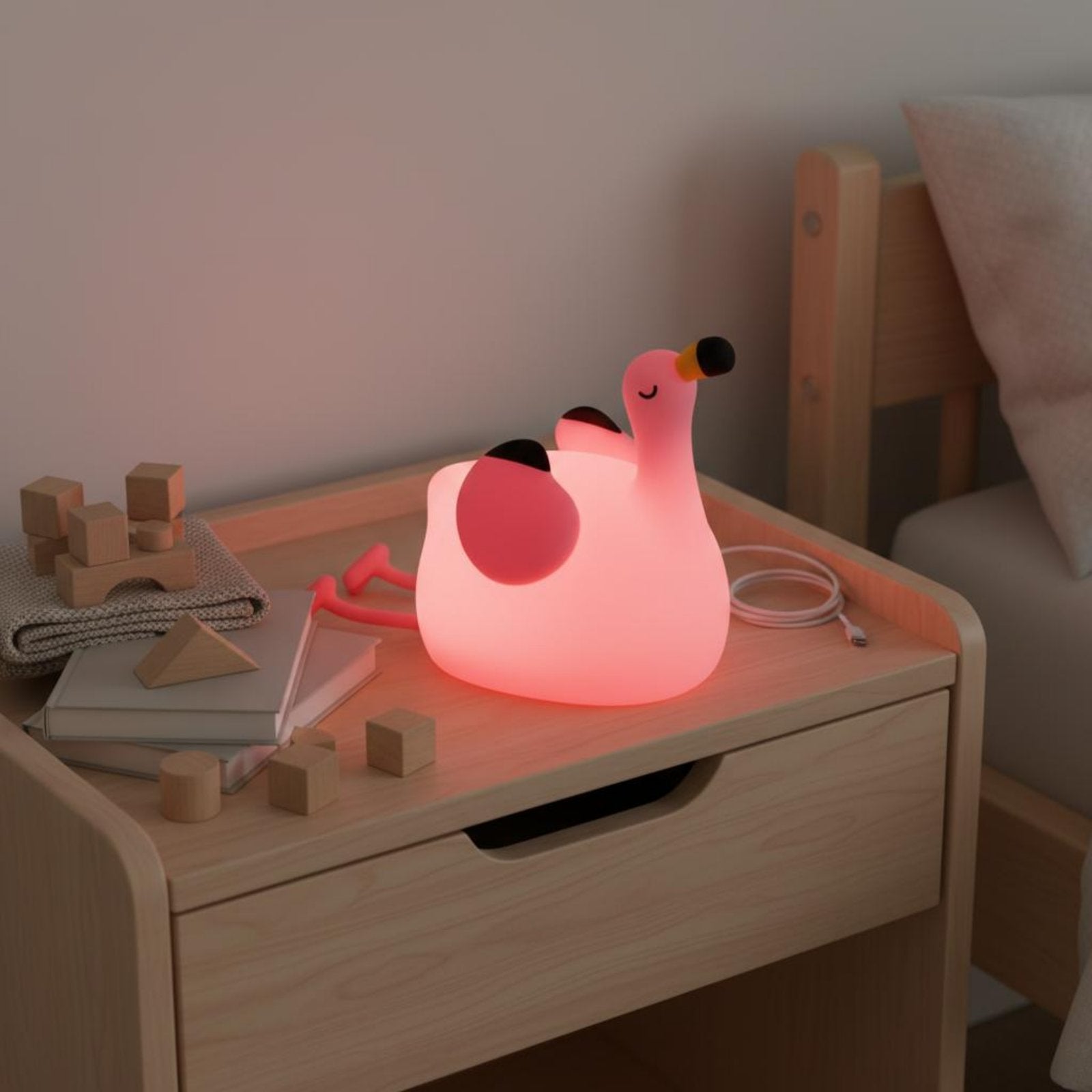 Rechargeable Flamingo Lamp 3 Brightness Levels Rose Creature Lamp for Children