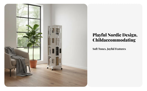 360-Degree Rotation Revolving Book Tower Mobile Design rotating Book Tower Space Saving children's Furniture Large Capacity for Toddlers, Students, Parents, Playroom, Nursery, Kindergarten, Study Room