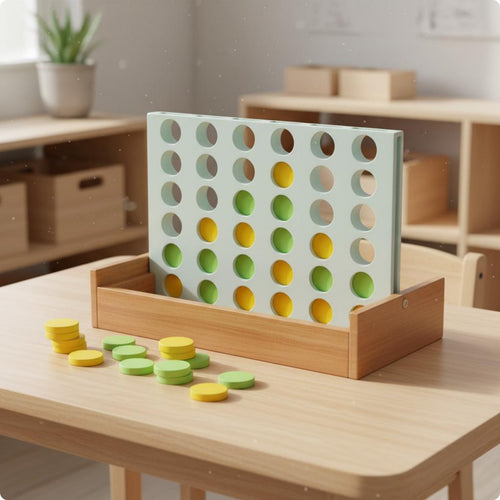 Wooden Connect Four Game Educational Board Activities Portable Box Set