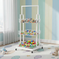 Mobile Snack Display Stand Large Capacity Multi-Tier Floor Standing Shelf 3-Tier Rolling Storage Cart Sturdy Duty for Bedroom