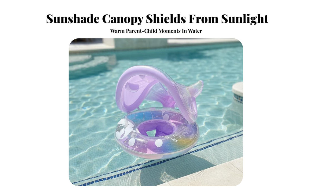 Sun Protection Baby Swim Buoy with Canopy Retro Aesthetic Sunshade Swimming Circle Color Block Design for Babies, Beach, Outdoor