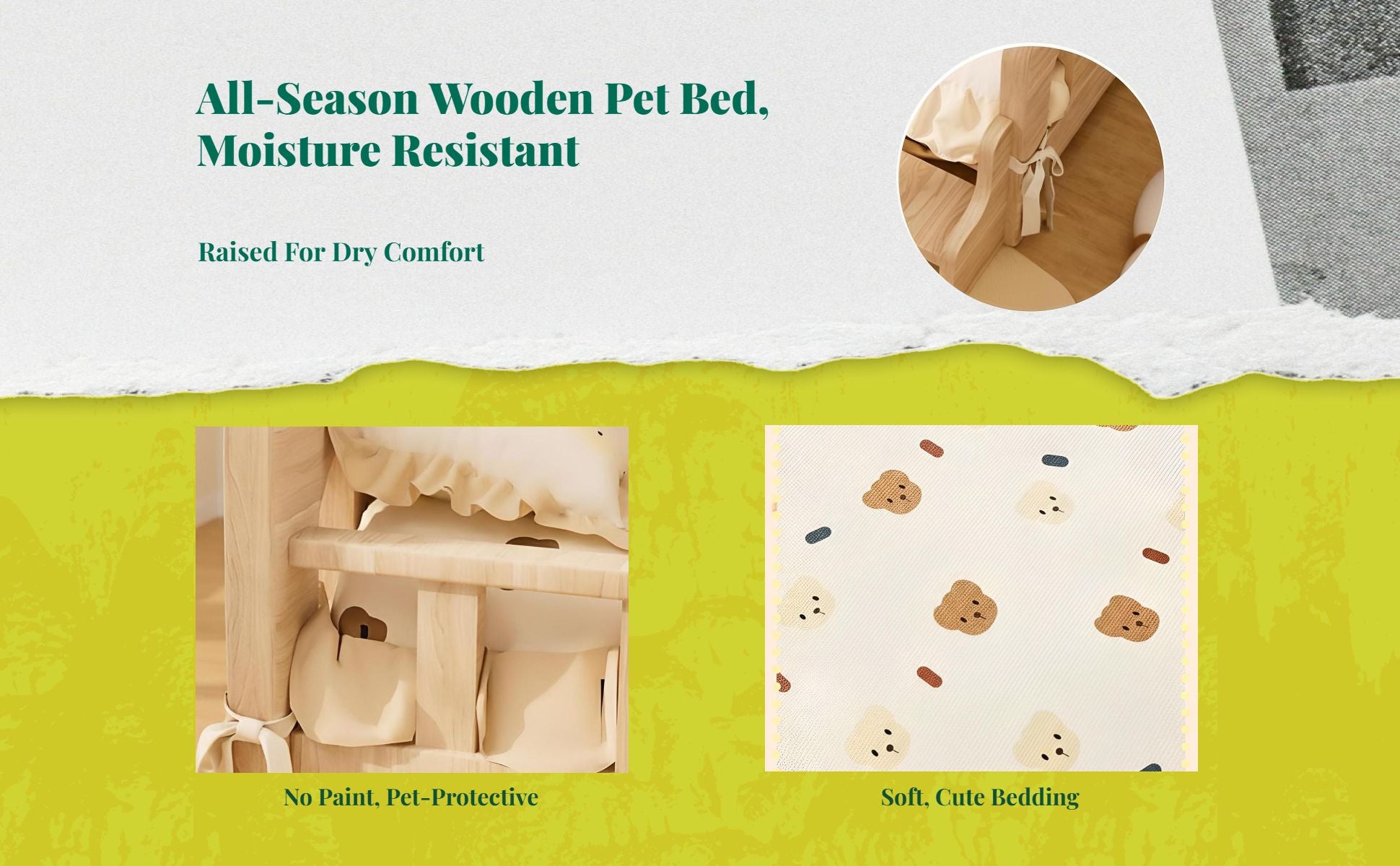 Wooden Elevated Dog Bed, Plush Mat, Indoor Comfort