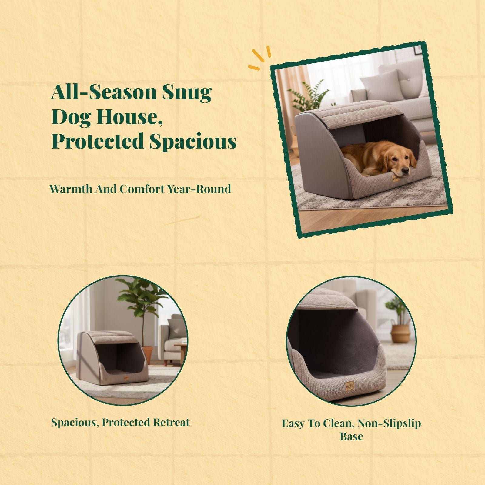 Dog House, Enclosed Bed, Easy Clean, Indoor Outdoor, Calming