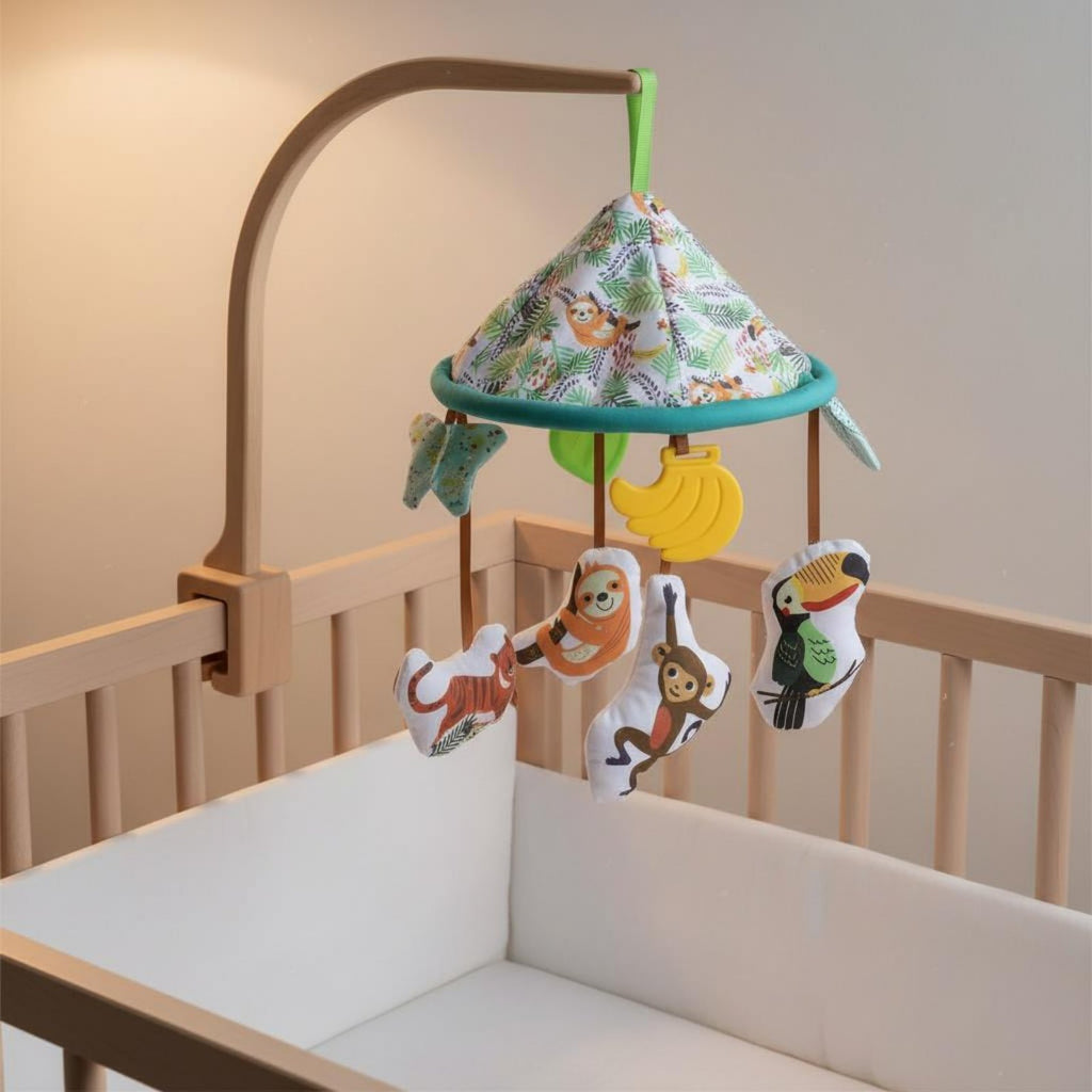 Safari Wildlife Mobile Easy Setup Crib Hanging Wildlife Toy Rotation for Infants