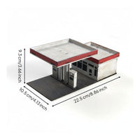 Wooden Gas Station Diorama Cutout Openings Miniature Scene Painted