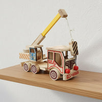 Wooden Crane Truck Decorative Wooden Tow Truck Model Moving Arm for Children