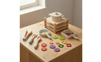 Wooden Play Kitchen Multi-Part Wooden Cooking Set Smooth Finish Role-Play Kitchen Set