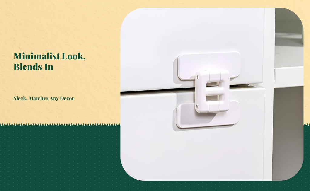 Infant Security Lock, Infant protected Cabinet Latch, Easy Installation, Drawer, Refrigerator, Door, Alabaster