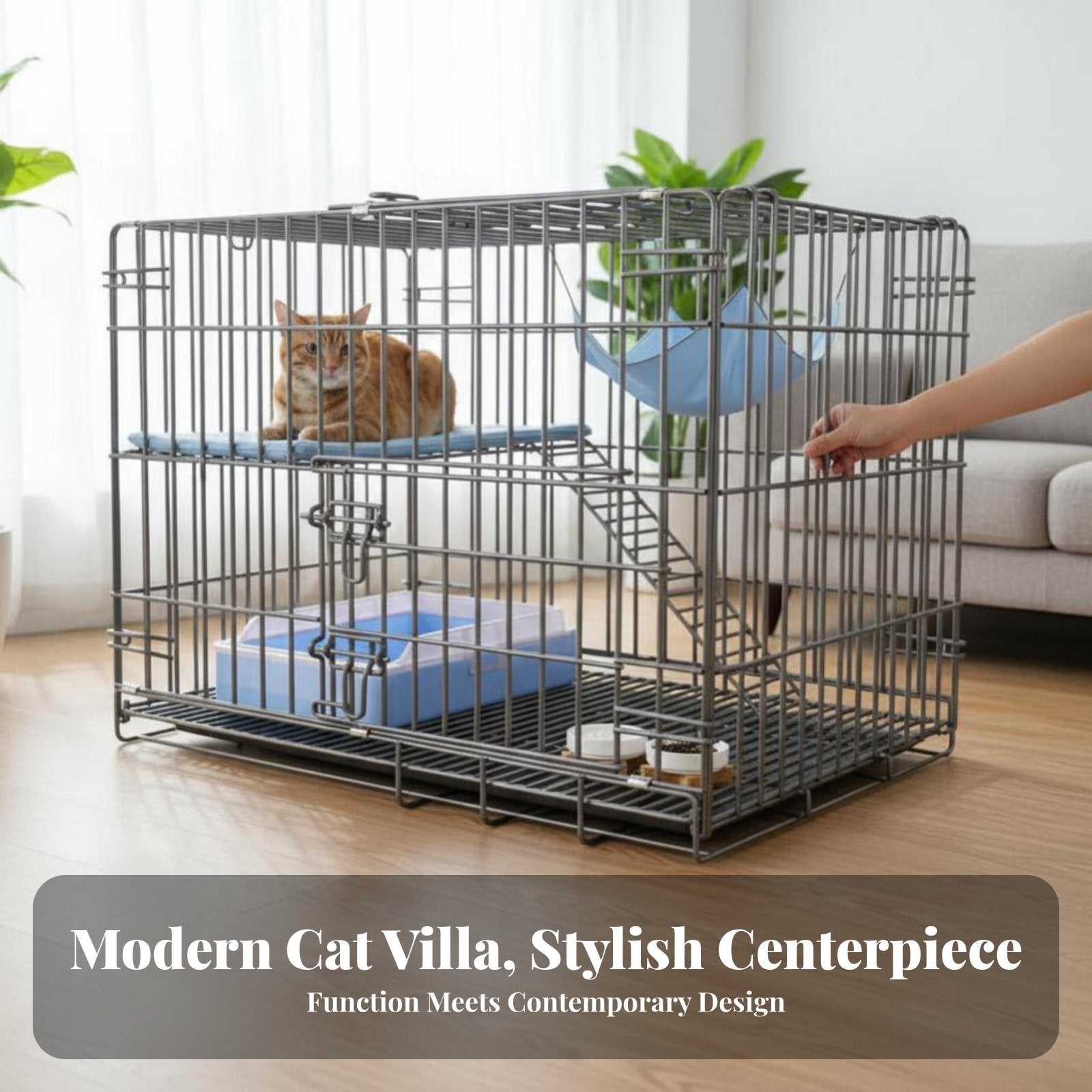 Multi-Level Cat Villa with Integrated Toilet additional Large Space for Home, Indoors