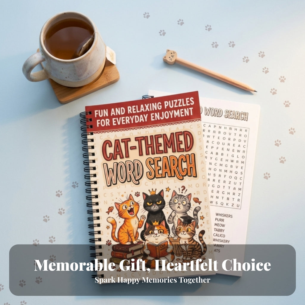 Paper Game Illustrated Cats Spiral-Bound Word Search Book Cream Cover