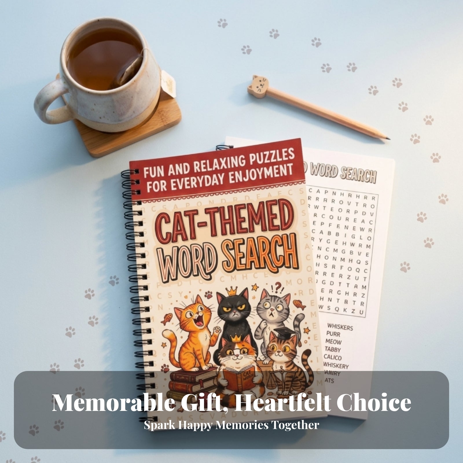 Paper Game Illustrated Cats Spiral-Bound Word Search Book Cream Cover