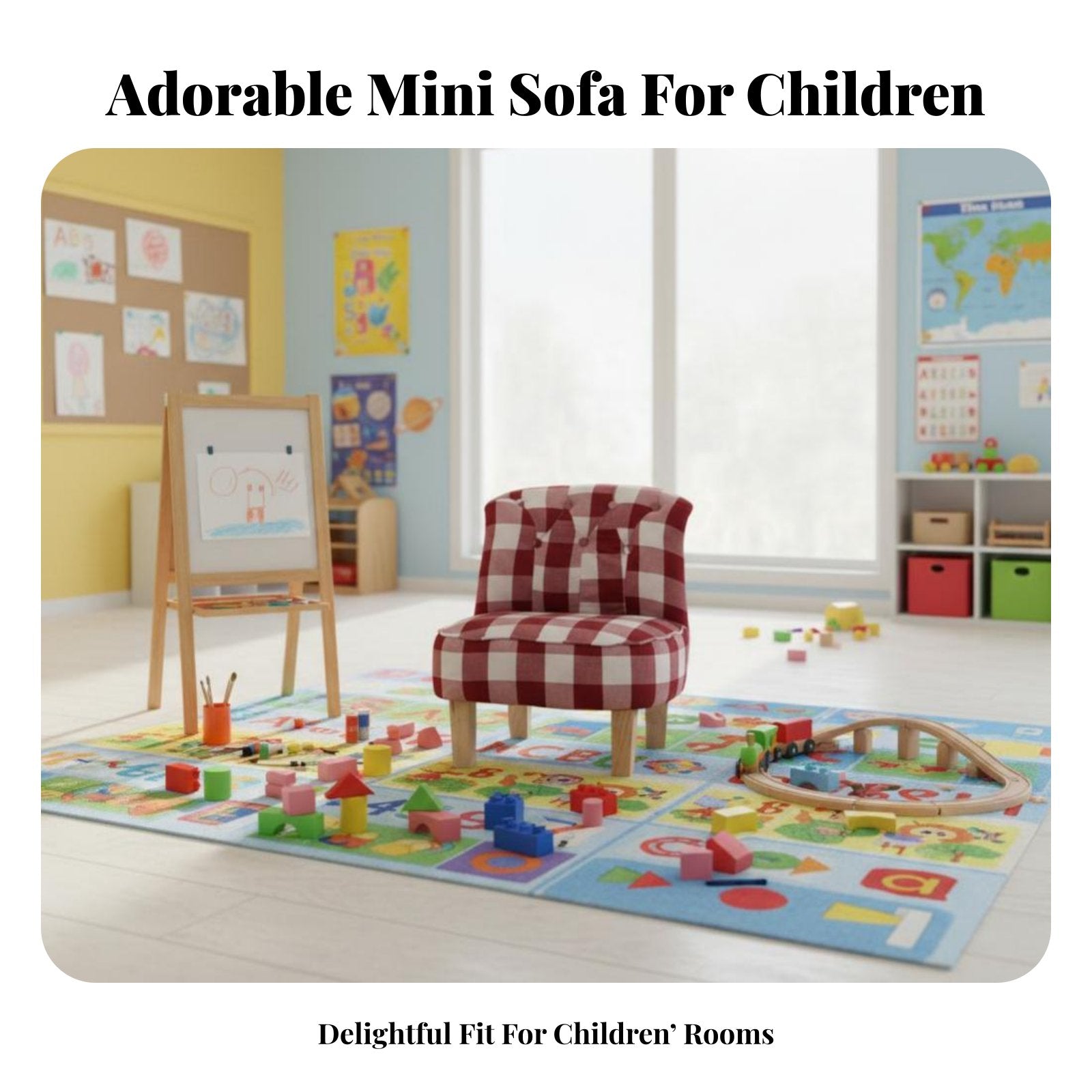 Button-Tufted Mini Sofa Cute Design Toddler Couch Supportive Foam for Toddlers