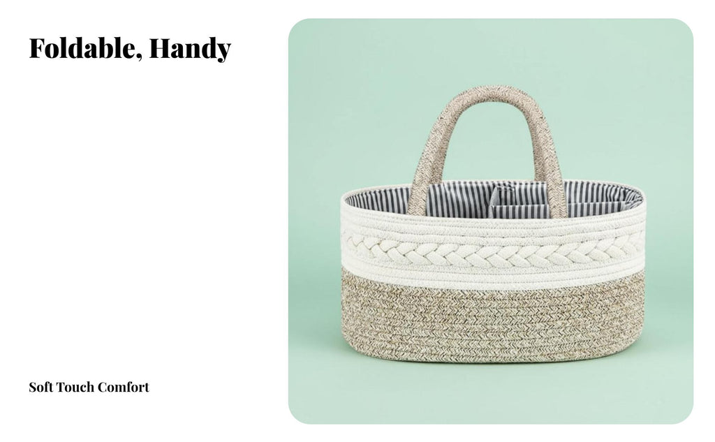 Cotton Rope Diaper Carrier Foldable Design Baby Diaper Organizer Tote Cotton Rope Basket Removable Dividers for Infants