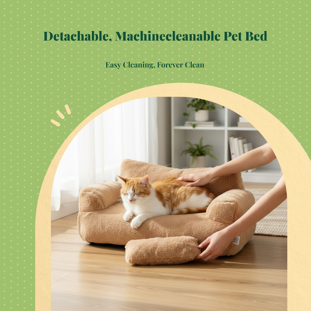 Pet Bed, Removable and cleanable Dog Sofa, Winter Warm Cat Couch, Comfortable, Anxiety-Relief, Non-Slip, Plush