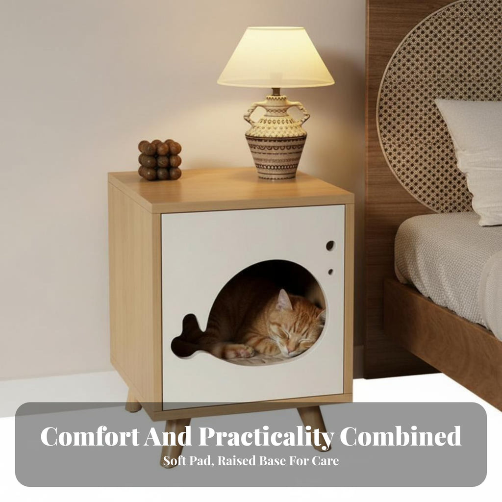 Nightstand with Cat Bed Space-Saving Storage Cabinet Sturdy Construction