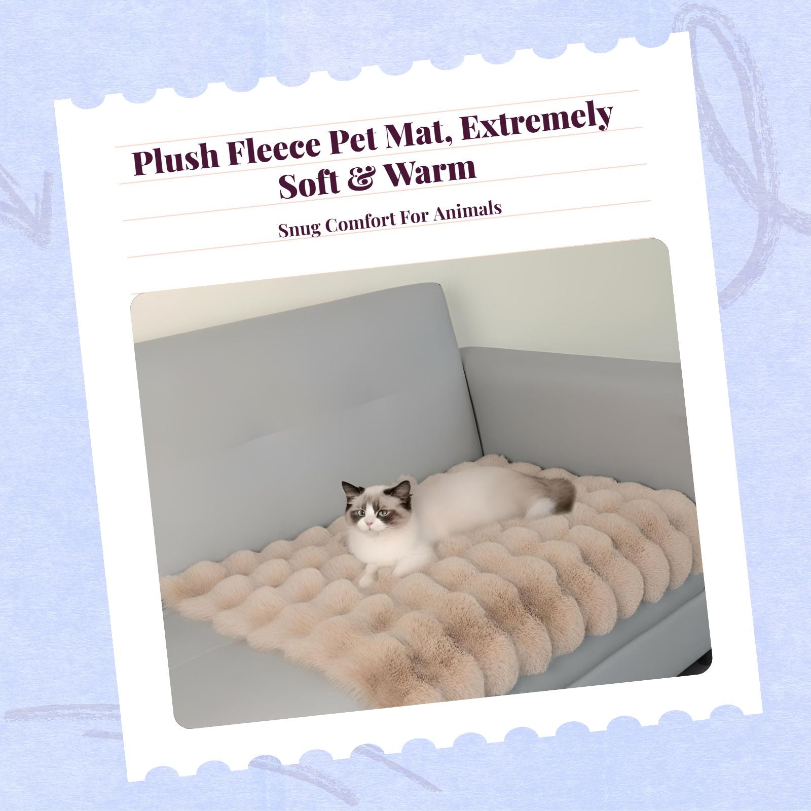 Plush Fleece Pet Bed Mat, Soft, Warm, Washable, Indoor Pad