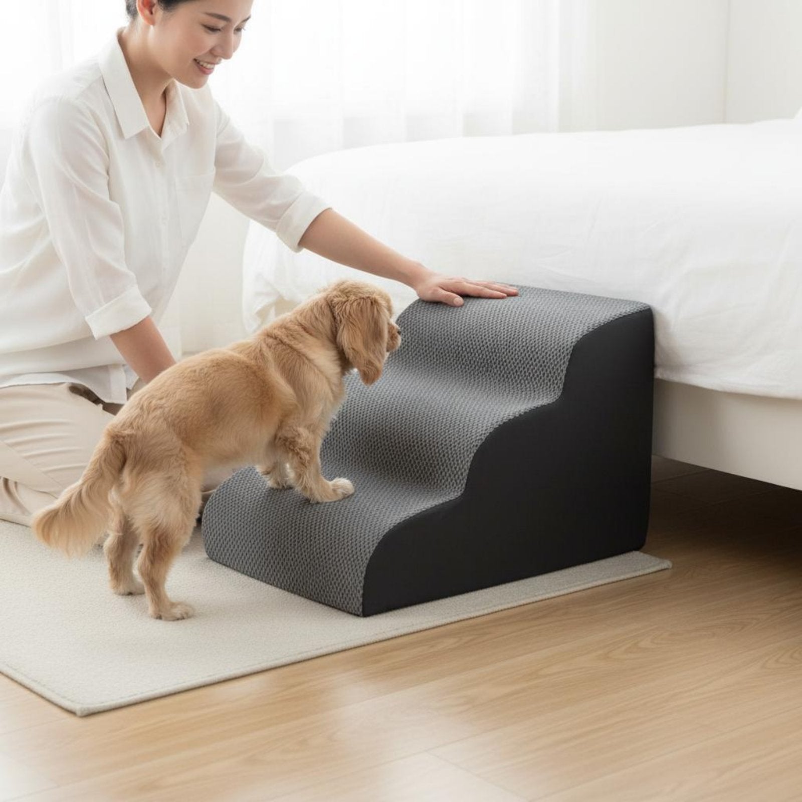 Dog Stairs for Bed Washable Cover Dog Bed Ladder Gentle Slope Design for Bedside