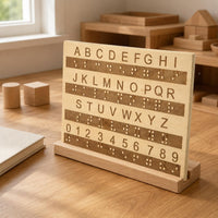 Braille Alphabet Board Raised Dots Wooden Braille Board Polished Finish
