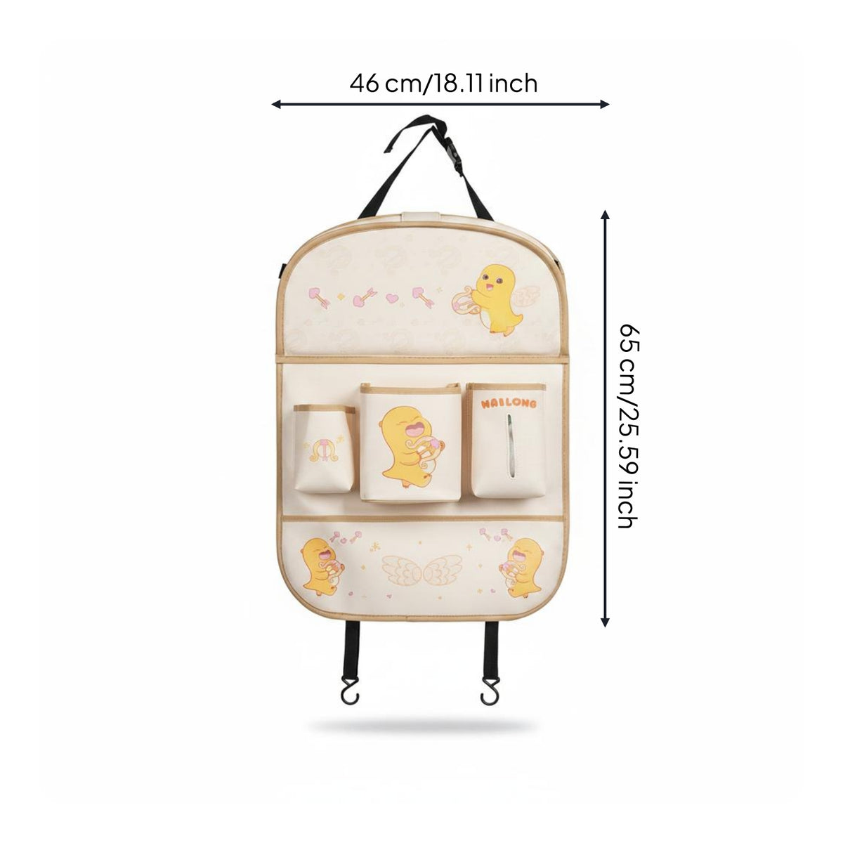 Car Seat-Back Organizer Bag Adjustable Straps Backseat Storage Bag Hanging Hooks