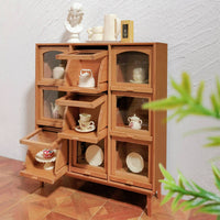 Miniature 9-Grid Storage Cabinet Multi-Scene Versatility Dollhouse Storage Cupboard Clear View Doors Miniature Wooden Cupboard for Collectors