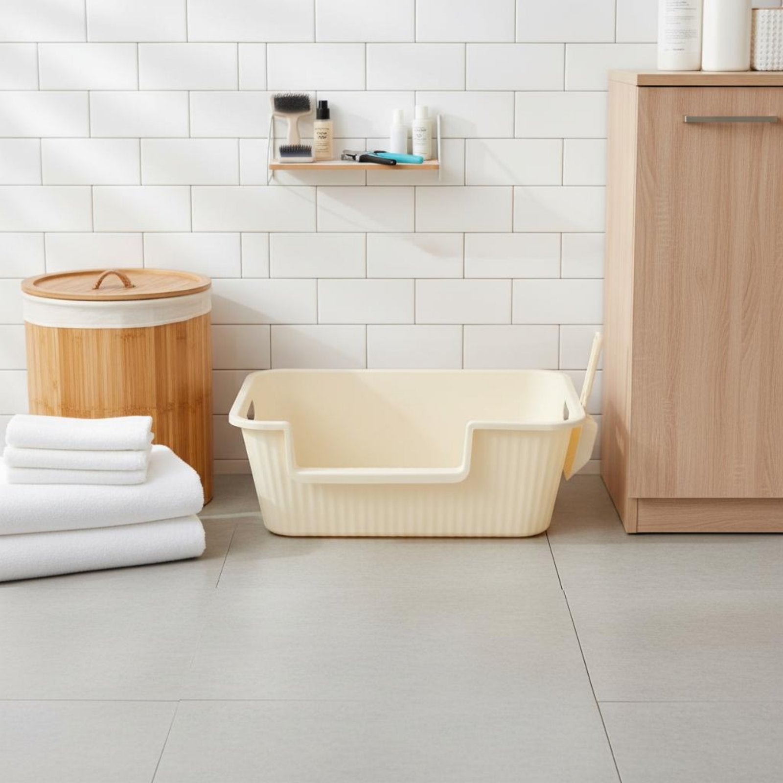 Square Feline Litter Box Easy to Petcare Toilet Polished Surface for Home