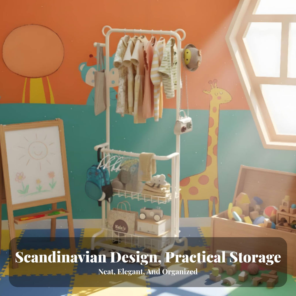childs' Mobile Clothes Rack Child-Appropriate Height Young Child Dress-up Station Sturdy Construction Strong Load-Bearing