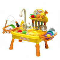 Duck Theme Sink Playset Detachable Legs Electric Faucet Toy Storage Baskets