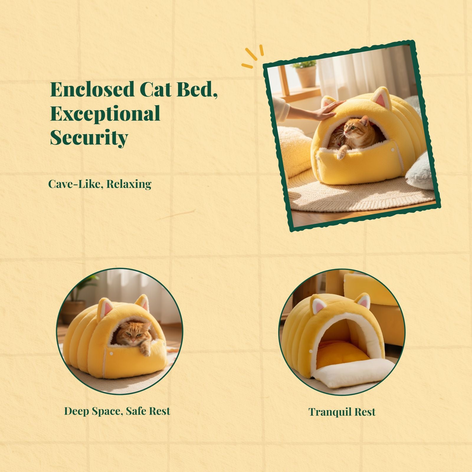 Winter Plush Cat Cave Bed, Non-Slip, Calming, Easy Clean