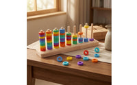 Wooden Hoop Stacker Counting Wooden Rainbow Hoop Toss Toy Fine Motor Skills