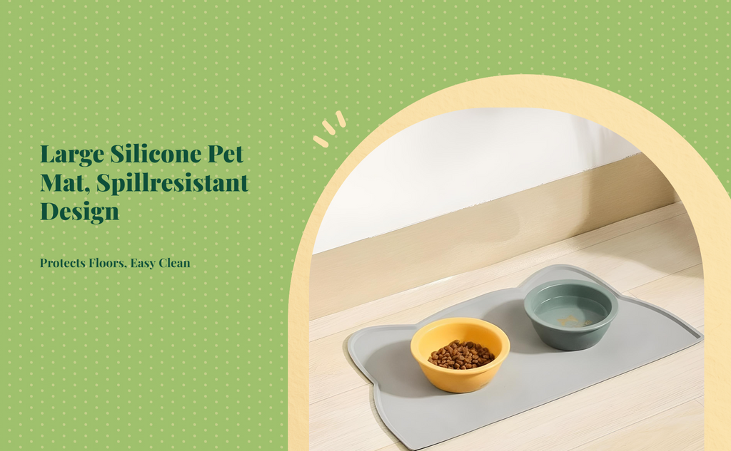 Pet Feeding Mat, Silicone Water-resistant Pet Bowl Placemat, Non-Slip, Easy to Clean, Raised Border, Prevents Spills