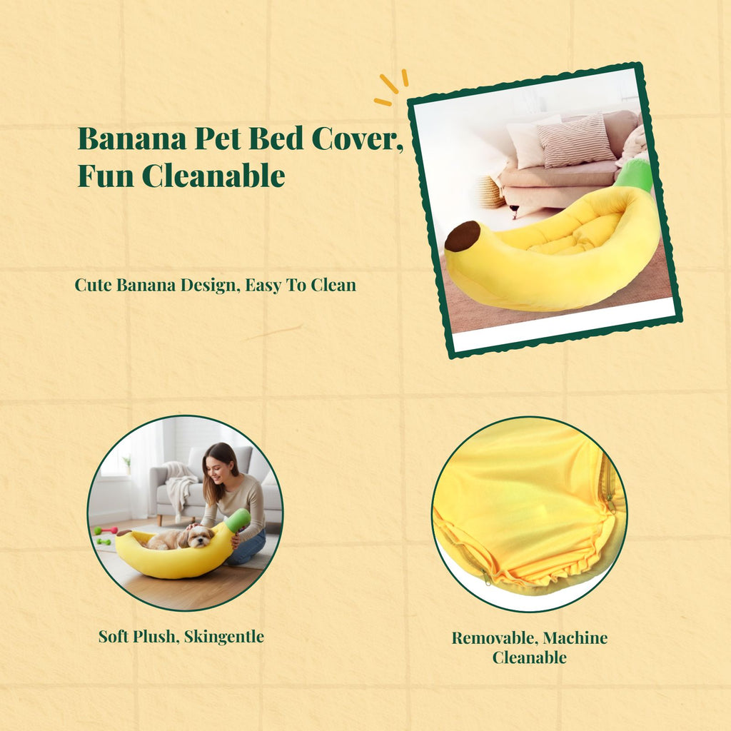 Banana Pet Bed, Cozy Plush, Removable Cover, All Seasons