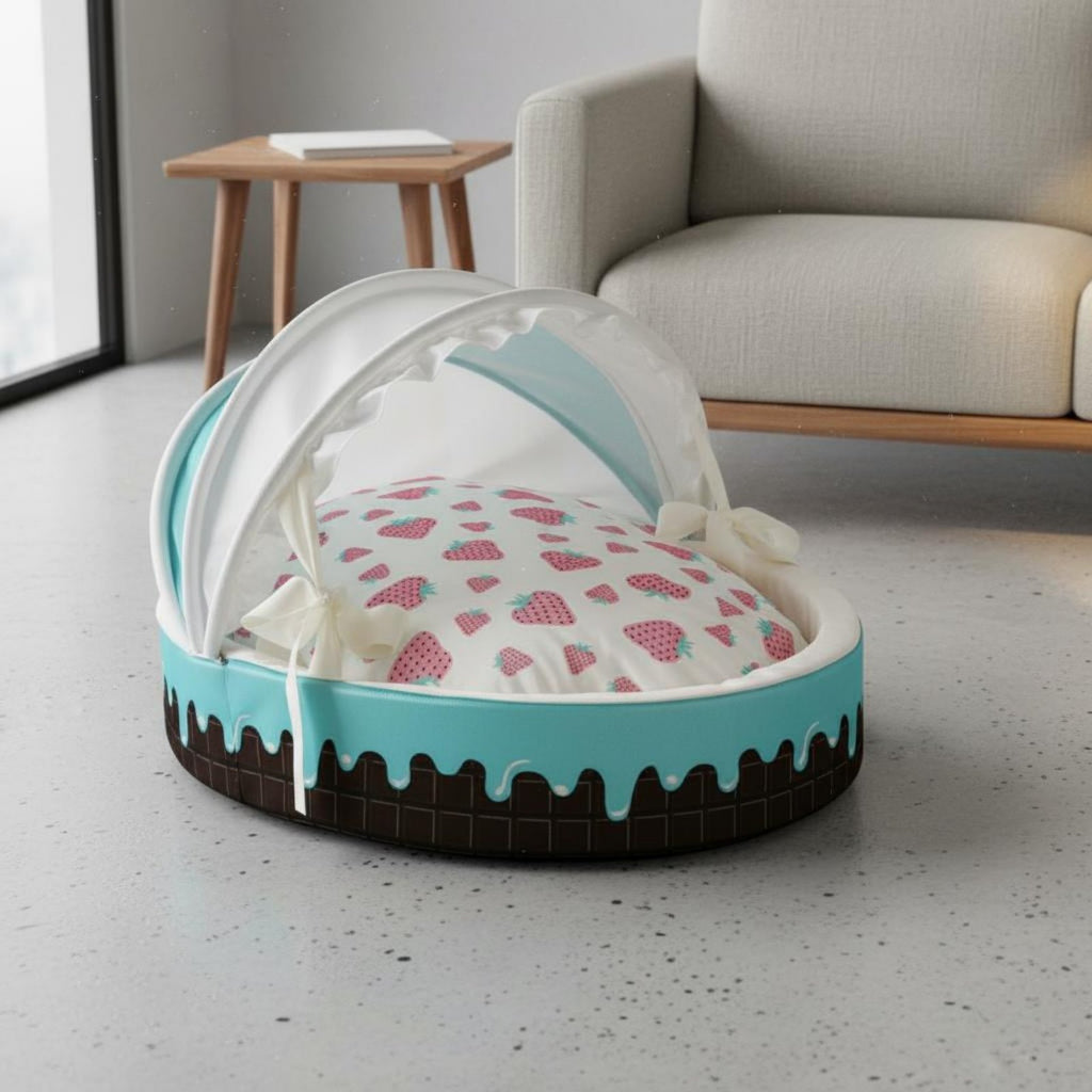 Ice Cream Pet Bed Reversible Cushion Round Feline Dog Bed for Young Dogs