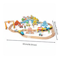 Electric Toy Train Set Educational Wood Train Track and Buildings Set Imaginative Play Wooden Railway Playset for Young Children, Playroom, Preschool