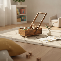 Kids Wooden Push Cart Carbonized Wood Wooden Wagon Cart Outdoor Use for Preschoolers, Kindergarten