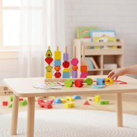 Wooden Bead Stacking Set STEM Learning Bead Threading Game