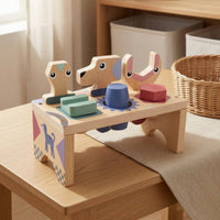 Wooden Pounding Bench Wood Shape Sorting Bench Sturdy Animal Shape Sorter for Young Children
