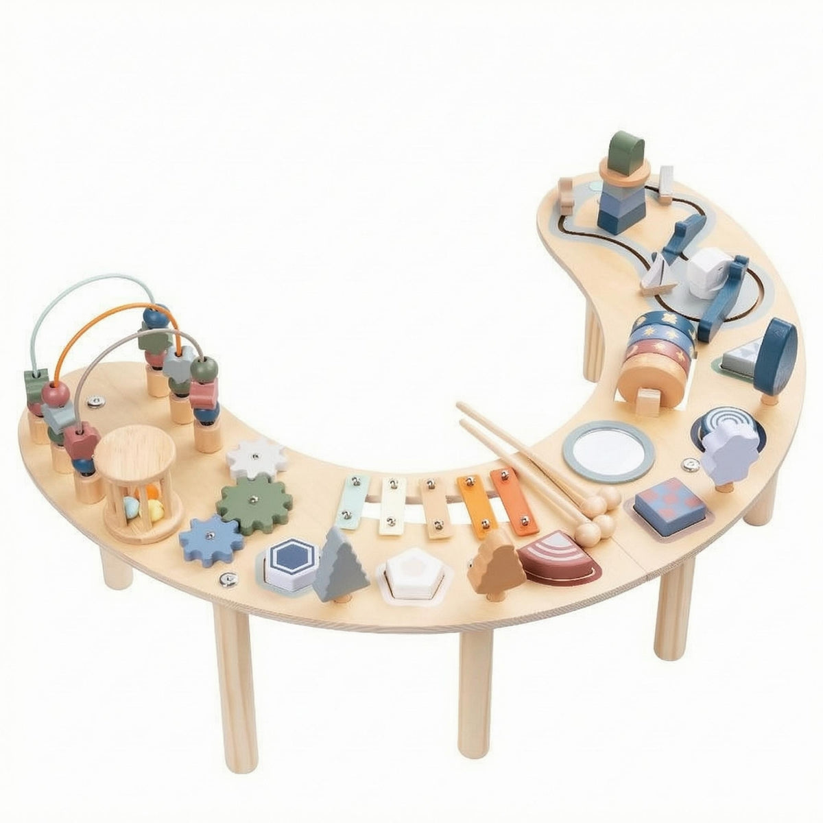 Moon-Shaped Activity Table Lamp Wood Wooden Activity Table Screen for Children