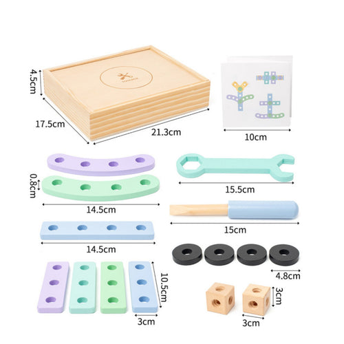 Wooden Toolbox Play Set Hands-on Wooden Nut Bolt Set Storage Box for Children