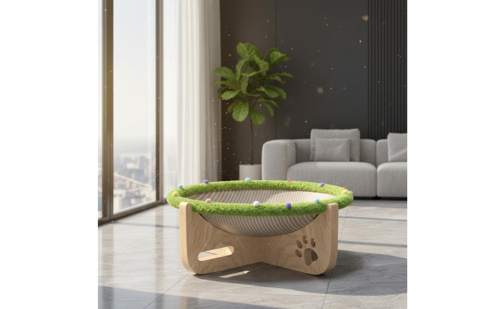 Raised Pet Bed with Scratcher All Seasons Use Elevated Cat Hammock Wooden Cat Lounge Bed for Cats, Kittens, Indoor