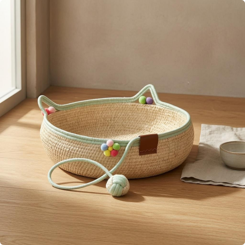 Round Woven Kitten Bed Scratch-Resistant Braided Rope Kitten Bed Scratchable