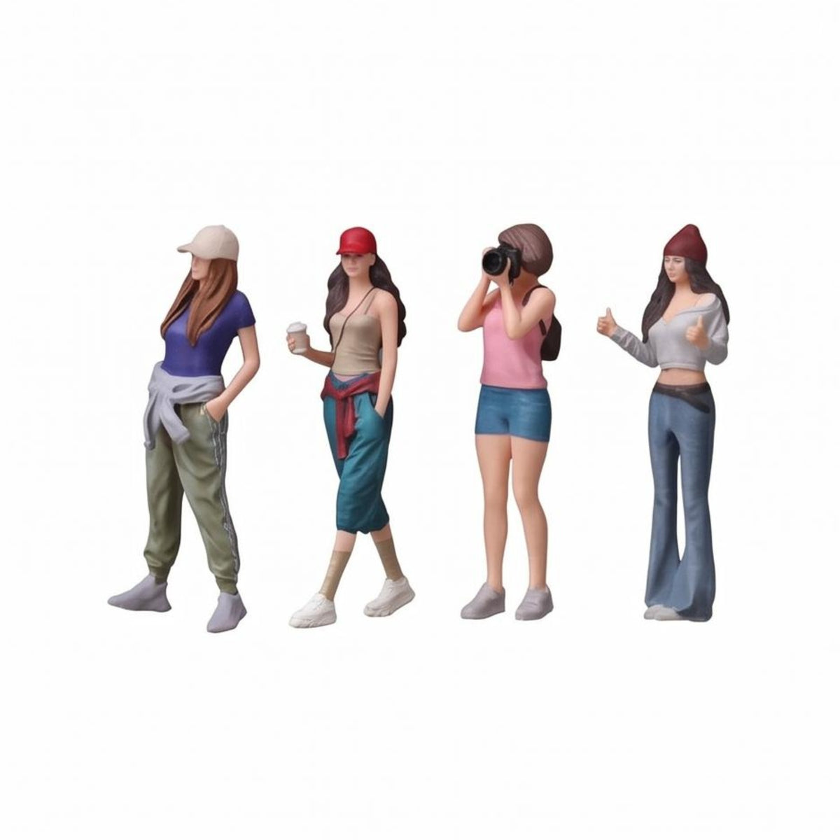 4 Pieces 1:64 Resin Figure Set Small Group Display Model