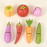 Pretend Fruit and Vegetable Basket Light Wood Finish Wooden Fruit Basket Toy Print for Children