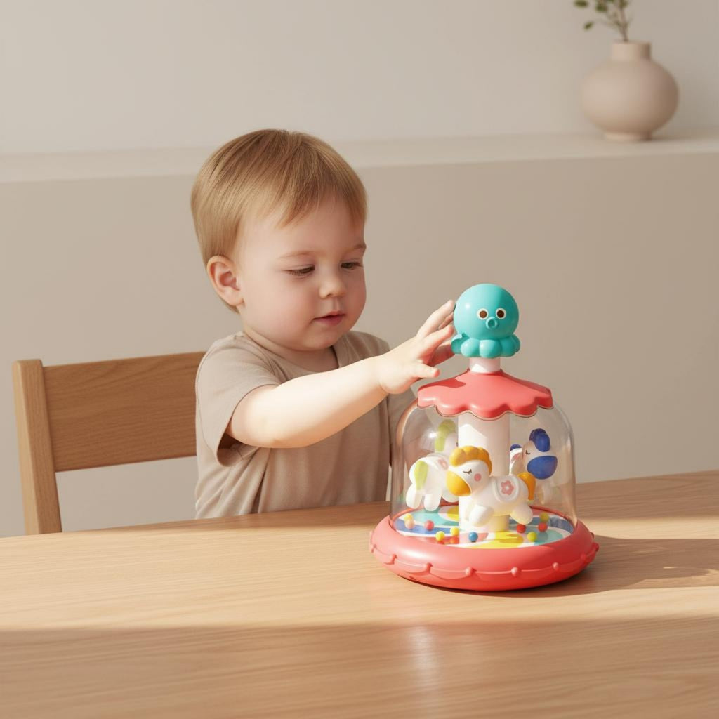 Dome Carousel Toy Hand-Eye Coordination Press-and-Rotate Toy for Young Children