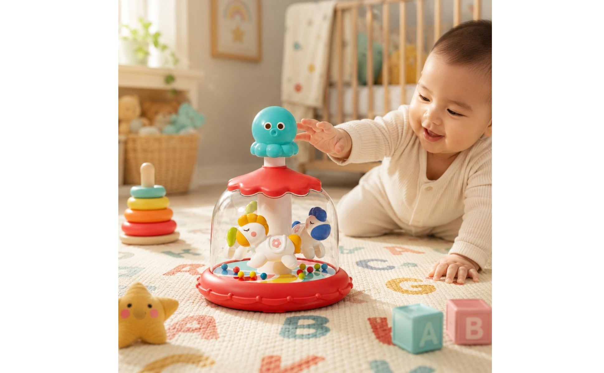 Dome Carousel Toy Hand-Eye Coordination Press-and-Rotate Toy for Young Children